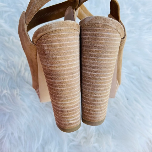 Pelle Moda Nude Neutral Tan Suede Open Peep Toe High Heel Sandal - Picture 9 of 16